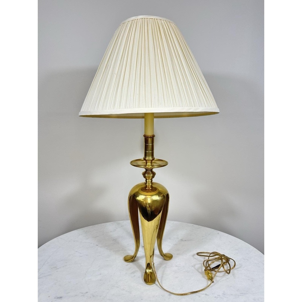 Hollywood Regency Brass Table Lamp Baluster Trefoil Style Tall Lamp 28 Inches